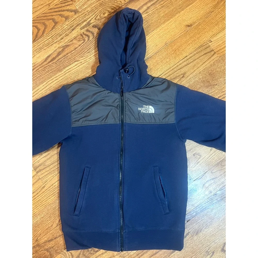 The North Face Mens Hybrid‎ Full Zip Hoodie Navy Blue Olive Green Quilted Jacket